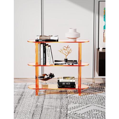 Clear Bookshelf, Acrylic Bookcase with Open Book Shelf for Office Living Room Bedroom (3 Tier Orange)