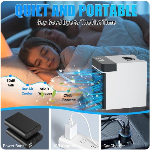 Portable Air Conditioners, Mini Air Cooler with 3 Speeds, Anti-leakage Water Personal Ice Air Conditioner for Room Desk Office Home Tent(W-09)