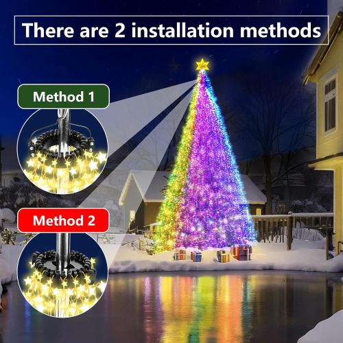 Christmas Tree Flag Pole Mega Topper Light Hook, 2-in-1 Flagpole Lights Hook Christmas Tree Light Kit for Hanging Strings & Xmas Patio Yard Party Decoration with Rope Hook