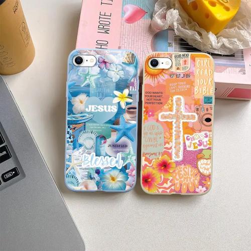 2 Pack Aesthetics Jesus Collage Phone Cases for iPhone SE 2022/SE 2020/8/7 Case Shockproof Soft Protective for Women Girls Phone Cover Funda for iPhone SE 2022/2020 4.7 Inch