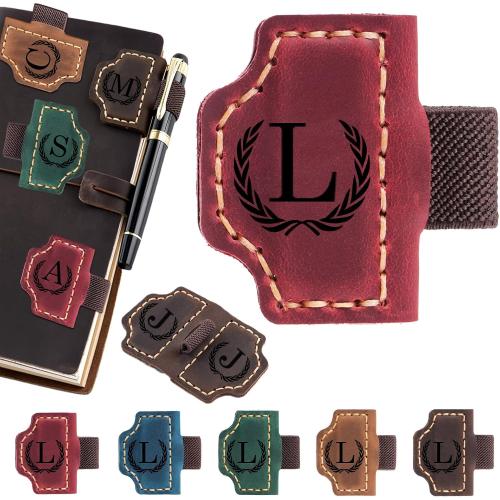 Artlaza Personalized Magnetic Leather Bookmark with Pen Holder - 26 Letters Custom Book Mark with Name Initial Engraved Book Marker for Readers, Book Lovers, Travelers - Gift for Women & Men(Red，L