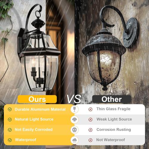 Outdoor Wall Lights, 20inch Large Exterior Lighting Fixtures, 2 Light Waterproof Wall Sconce with Glass Shades, Aluminium Outside Lanterns for Porch Farmhouse Patio Doorway Yard (E12 Base Max 60W )