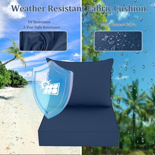 Outdoor Chair Cushion, 19 x 19 Inch Waterproof Deep Seat Patio Cushions Set of 2, Loveseat Cushions for Outdoor Furniture, 4'' Thick Patio Furniture Cushion with Handle Straps, Dark Blue