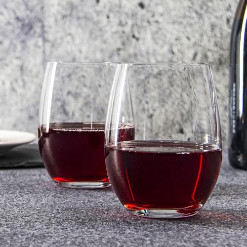 Stemless Wine Glasses Set of 12, 15 Ounce Smooth Rim Standard Wine Glass Tumbler for Red, White Wine, Dishwasher Safe