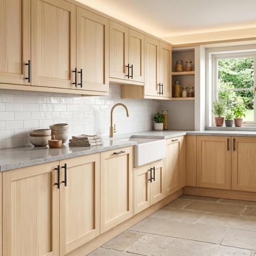 2 Pack Unfinished Pine Shaker Cabinet Doors 13.25 W x 29 H | Solid Wood Replacement Door Fronts With Soft-Close Hinges & Handles; Fits Kitchen Cabinets, Bathroom Vanity, Closet Storage