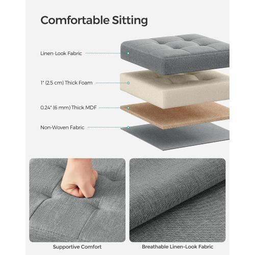 SONGMICS Storage Ottomans, Set of 2, Foldable Small Ottoman Foot Rests, 11.8 Inches Foot Stool, Cube Ottoman with Storage, Each Load up to 286 lb, for Living Room, Bedroom, Dorm, Light Gray ULSF028G22