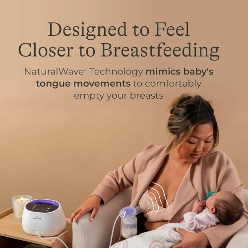 Lansinoh NaturalWave Double Electric Breast Pump | 3 Pumping Modes, 12 Levels Hospital Strength Suction, LED Display, Leak-Resistant, 5 Breast Flange Sizes Included