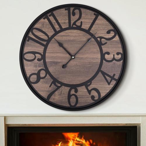 LEIKE Extra Large Wall Clock,Silent Little Ticking,Battery Operated Round Modern Wood Wall Clocks for Living Room, Bedroom,Farmhouse,Office Vintage Big Home Decor-32 Inch/80CM-Black-Arabic Number