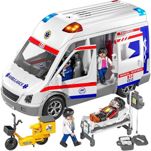 TEMI Ambulance Toy for Kids, Emergency Vehicle Toy, Friction Powered Truck | Light and Sound, Role Playing Play Vehicles with Figures Toys, Car Toy, Birthday Gifts for Age 3 4 5 6 7 8 Boys Girls