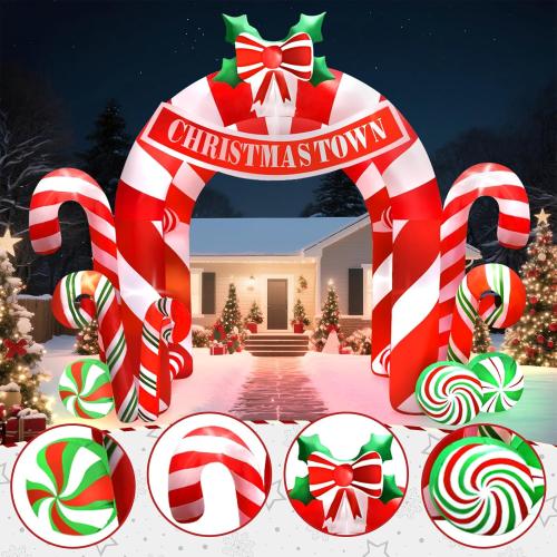 Kalolary 13FT Christmas Inflatables Archway Outdoor Decorations, Giant Xmas Candy Arch Inflatable Stereoscopic Blow up Christmas Yard Decoration with Build-in LED Lights for Garden Lawn Party Decor