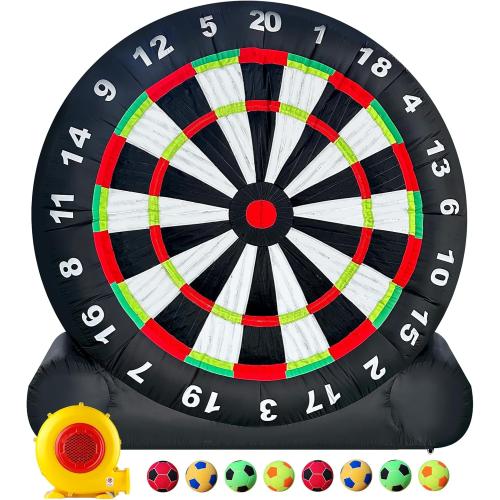 WARSUN 10Ft Giant Inflatable Soccer Darts Board Outdoor Dart Board with 8 Soccer Balls & 350W Blower for School Gym Camp Yard Sport Game(Black)