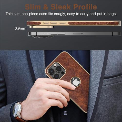 LOHASIC for iPhone 16 Pro Max Case, Vintage Leather Thin Slim Luxury PU Soft Flexible Bumper Non-Slip Grip Anti-Scratch Protective Cover Men Women Phone Cases for iPhone 16 Pro Max 6.9 2024 - Brown