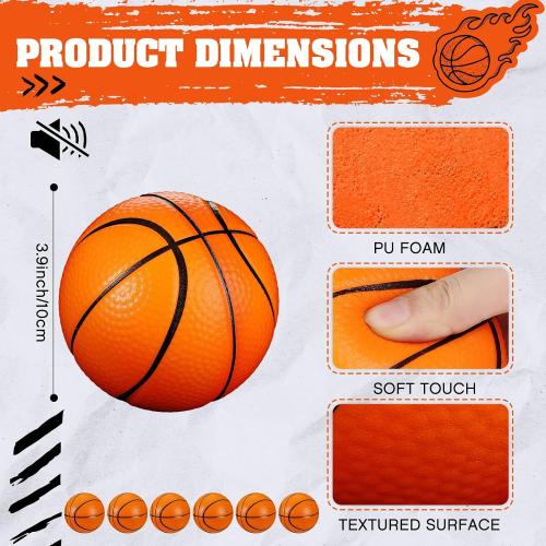 MiniInflat 6 Pcs 4'' Mini Foam Basketballs for Kids Adults, Squeeze Stress Ball Safe Soft Replacement Beach Pool Basketball for Indoor Hoop Toddler Quiet Bouncy Sport Game (Orange)