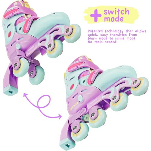 13-3...Roller Derby Switch Skates for Beginners, 2 in 1 Adjustable Skates Convert from Learn Mode to Inline Skates for Toddlers, Kids