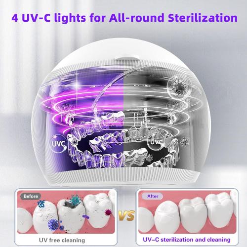Voraiya Ultrasonic UV Cleaner for Dentures, Aligner, Retainer, Whitening Trays, Night Dental Mouth Guard, Toothbrush Head, Ultrasonic Jewelry Cleaner Machine for all dental Appliances, Diamon (White)