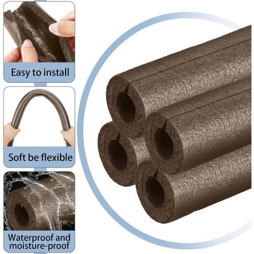 Amylove 6 Pcs 3.3 Feet Foam Pipe Insulation Foam Tube Insulating Water Pipe Pool Swim Noodles Pre Slit Heat Preservation Pipes Covers for Tubing Outdoor Winter Freeze Protection(Brown,1.5 Inch)