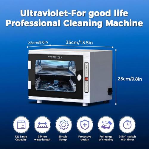 Nail Tool Sterilizers UV 12L Lighting Autoclave Machine for Labs, Salons & Home