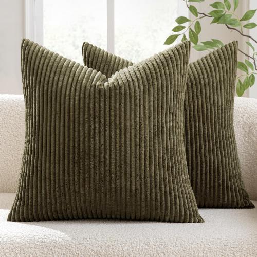 MIULEE Pack of 2 Pillow Covers Soft Soild Decorative Square Throw Pillow Covers Set Cushion Cases Pillowcases for Sofa Bedroom Car 16 x 16 Inch 40 x 40 Cm Olive Green