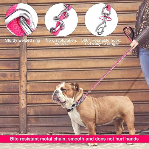 HOMIMP Chew Proof Dog Leash for Medium Large Dogs, Reflective 6 FT Heavy Duty Metal Chain Dog Leashes with Soft Padded Handle, Anti Bite Durable Rope Leashes for Pitbull, Non Chewable
