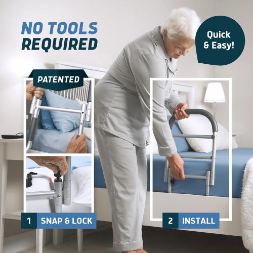 Lunderg Bed Assist Rail for Seniors with Non-Slip Grab Bar - Easy to Install Bed Rails for Elderly Adults Safety & Post-Surgery - Helps Reduce Falls & Support Independence