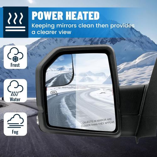 Left Side Mirror for Ford F150 2015 2016 2017 2018 2019 2020，Driver Side View Mirrors with Heated Power Glass, Turn Signal and Blind Spot Mirror Glass, 6 Pins