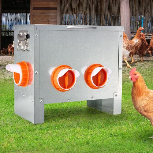 Automatic Chicken Feeder No Waste Large Capacity 25lbs 4-Ports Metal Poultry Feeder with Pull Handle for Chickens Geese Ducks Poultry Coop Weatherproof Design (25lb with 4 Ports)