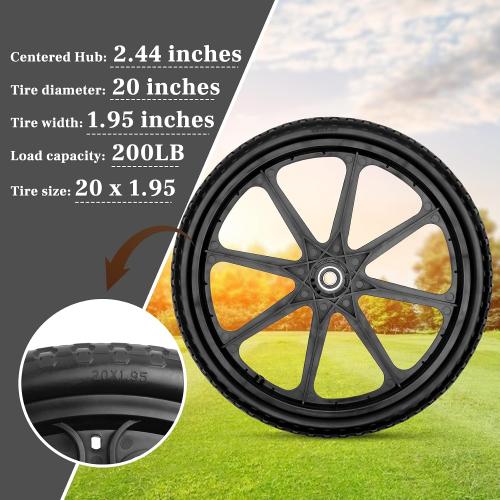 Upgraded 20 Flat Free Wheels Compatible with rubbermaid Wheelbarrow Tires, 20 Flat Free Tires with 5/8 Bearings Replacement for rubbermaid Cart Wheels/Big Wheel Utility Carts(5/8 Bearings)