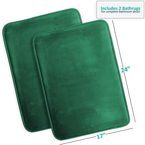 Clara Clark Bathroom Rugs, Ultra Soft Plush Bath Mat for Bathroom, Non-Slip, Velvet Memory Foam Set of 2 Bath Rugs, 17 x 24, Solid Hunter Green