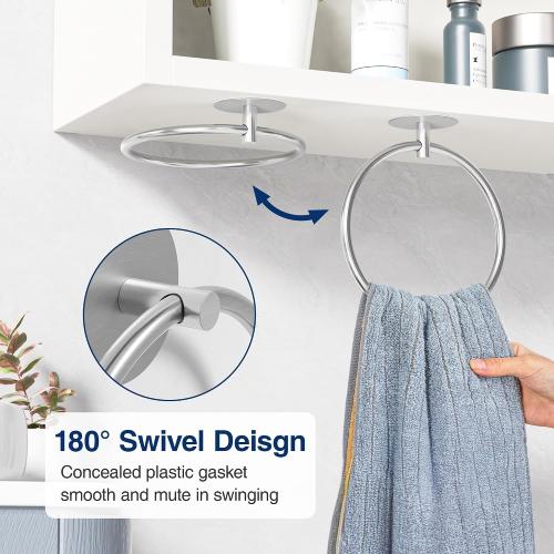 Nickel Brushed Bathroom Towel Ring - SUS304 Stainless Steel Bathroom Towel Rack, Susswiff Adhesive Wall Mounted Hand Towels Holder, Towel Hanger for Bathroom Organizer, Kitchen Storage