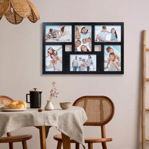4x6 Collage Picture Frame Family Photos Display - 6 Openings Collage Picture Frame for Wall and Tabletop Display Black Picture Frames Set Ideal for Home Decorating Family Gifts
