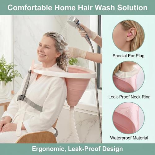 Portable Collapsible Shampoo Bowl Set: Collapsible Hair Washing Basin | Durable Adjustable Strap Hair Washing Station for Elderly, Disabled, Injured, Pregnant & Bedridden Patient Home Care