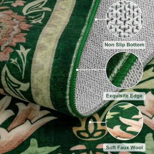 Vintage Washable Area Rugs for Living Room, Soft Green Boho Floral Large Bedroom Rug Non-Slip Botanical Dining Room Rug, Retro Flower Birds Floor Carpet for Kids Room Classroom