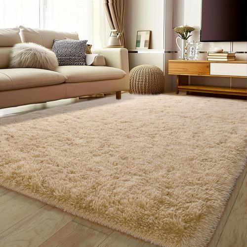 Large Area Rugs for Living Room, Ultra Soft Beige Big Shag Rug for Bedroom Nursery, Modern Fluffy Plush Carpet for Girls Boys Kids Room Dorm Home Decor, Upgrade Non-Slip