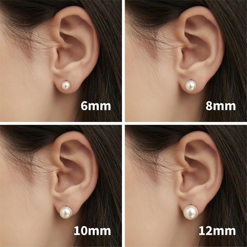 Mameloly Pearl Earrings for Women Dainty 925 Sterling Silver 14K Gold Plated 6MM/8MM/10MM/12MM Handpicked Simulated White Pearl Stud Earrings Hypoallergenic