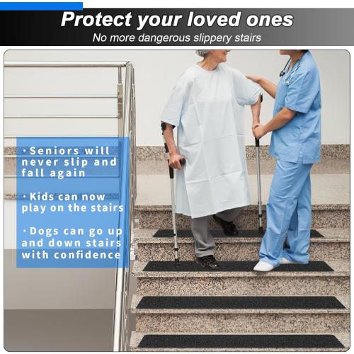 Outdoor Stair Treads Non-Slip Step Strips for Wooden Steps 5 Pack 6” x 24” Anti Slip Grip Tape Precut for Outside Stairs, Non Skid Stair Tread Mats Weather Resistant for Outdoors, Black
