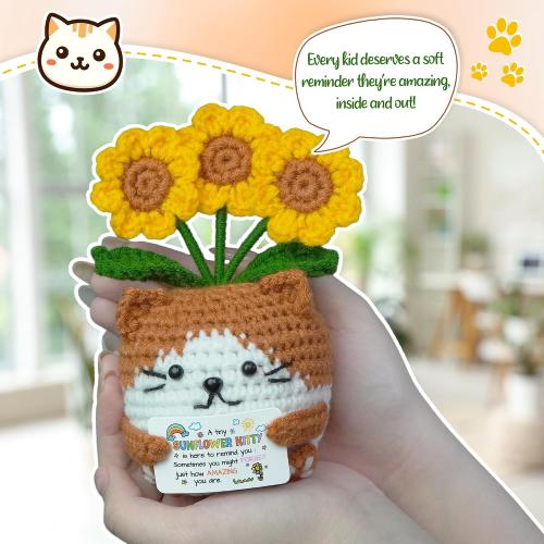 OASSIE Back to School Gifts for Kids Teens - Positive Crochet Sunflower Cat