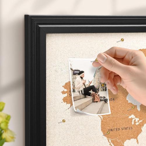 Wooden Frame Cork Board Map of World, 20 X 30 Bulletin Boards for Walls with 10 Pins, Travel Tracker Map for Office, School and Home (WD-MAP,5075,D)