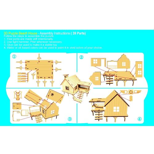 StonKraft Wooden 3D Puzzle Beach House - Home Decor, Construction Toy, Modeling Kit, School Project - Easy to Assemble