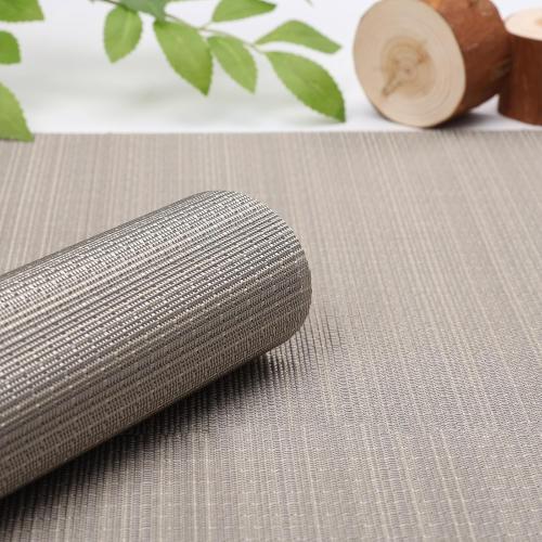 Myir JUN Placemats Set of 6, Vinyl Woven Placemats Place Mats Indoor Washable Table Mats Non-Slip Place mats for Dining Table (Golden Silver, Set of 6)