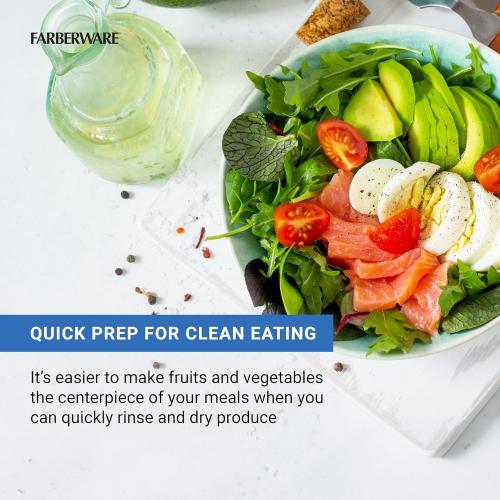 Farberware Easy to use pro Pump Spinner with Bowl, Colander and Built in draining System for Fresh, Crisp, Clean Salad and Produce,  Green