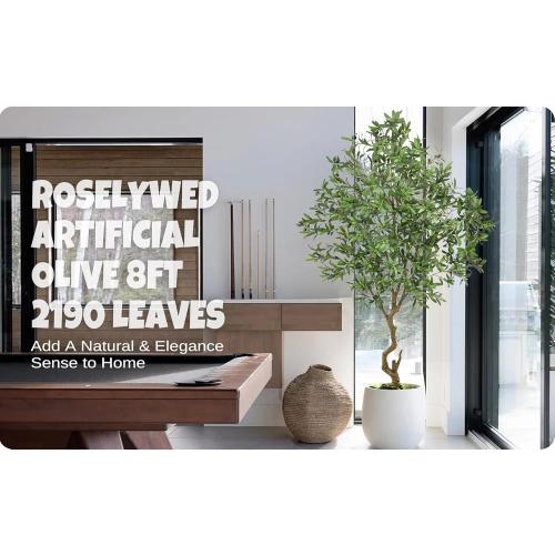 Roselywed Artificial Olive Tree 8FT with 2190 Leaves & White Planter Realistic Tall Large Fake Faux Silk Plant 94 Inch for Indoor Home Office Porch Mall Restaurant Hotel School Decor Housewarming Gift
