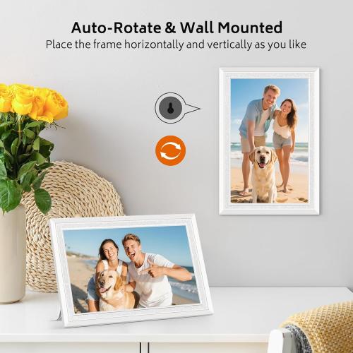 Frameo 10.1 Digital Picture Frame with 32GB Memory White WiFi Electronic Photo Frame 1280 x 800 IPS HD Touch Screen Auto-Rotate Slideshow Wall Mountable Share Photos/Video Remotely Anywhere