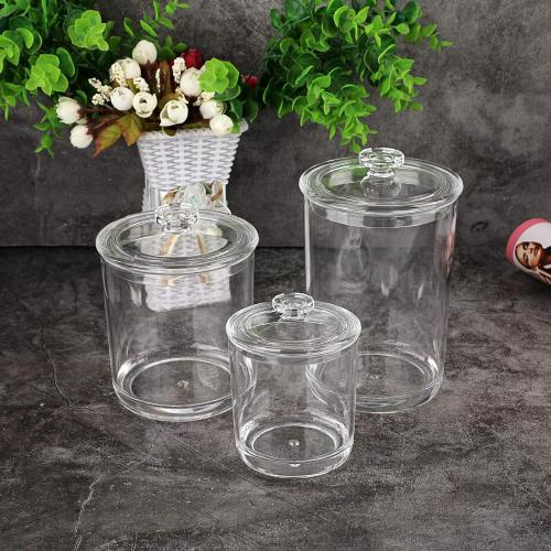 Hipiwe Clear glass Apothecary Jars with Lid, Large Size Bathroom Storage Canister Jar Cotton Ball and Swab Organizer Q-Tips Holder, 60-Ounce, 30-Ounce and 15-Ounce, Set of 3