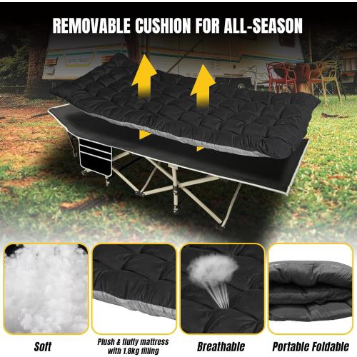 YELLOW JACKET Folding Camping Cot for Adults,600LBS Max Load,28 Wide Sleeping Cot with Removable Thick Mattress Portable Foldable Camping Bed with Carry Bag for Camp,Home,Office,Travel,Black