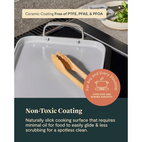 Caraway Double Burner Griddle - 19x12” Griddle Pan - Non-Stick Ceramic Coated - Non Toxic, PTFE & PFOA Free - Oven Safe & Compatible with All Stovetops - White