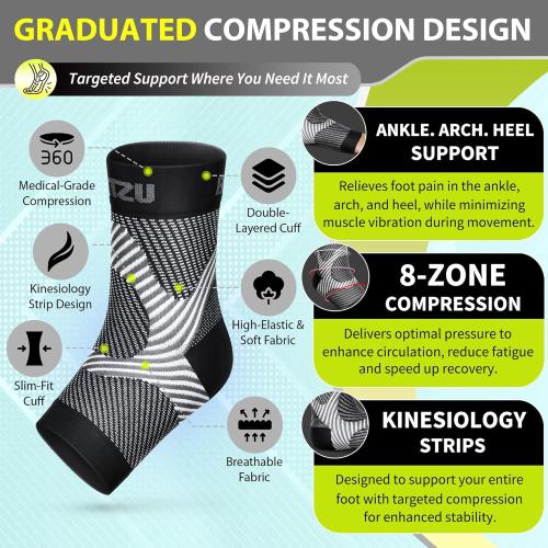 Compression Socks for Plantar Fasciitis, Achilles Tendonitis, Arthritis Relief, Ankle Brace Compression Sleeve with Foot Arch Support, Ankle Wrap for Women, Men, Swelling & Heel Pain Black L-XL