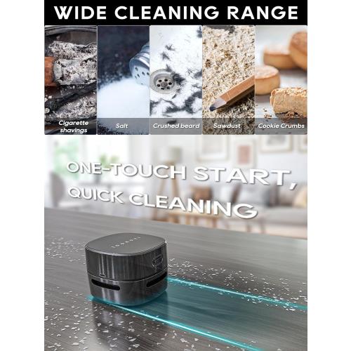 Desktop Vacuum Cleaner with Nozzle, Rechargeable Small Handheld Vacuum, Cordless Mini Desktop Countertop Sweeper for Keyboard Computer Dust Crumbs Piano, Detachable Design
