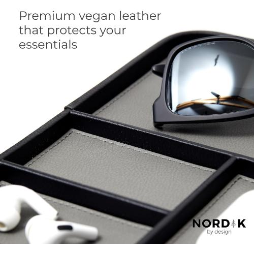Size 9.5x7.9 Color Black Nordik Leather Valet Tray - Pebble Black - 9.5 x 7.9 Inch Medium Vegan Leather Tray - Stylish Nightstand Organizer for Men - Modern Bedside Caddy - EDC Catchall for Key Watch Wallet Jewellery