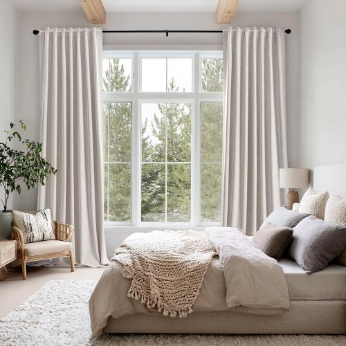 MIULEE 100% Blackout Linen Curtains for Bedroom, Ivory Solid Luxury Decor Thermal Insulation Room Darkening Drapes for Living Room Nursery Back Tab Rod Pocket 42 x 84 Inches, 2 Panels