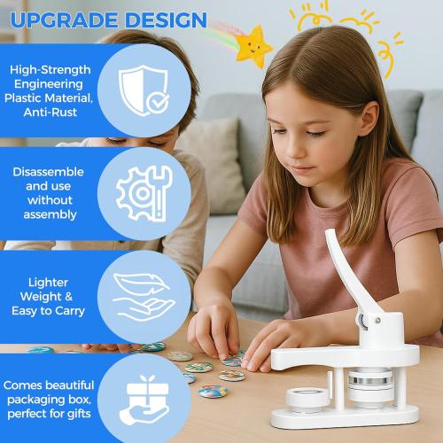 Button Maker Machine 58mm, Professional Badge Making Kit with 50 Parts, No Installation DIY Badge Maker, Pin Press Machine, Kids Craft Kit for Crafts, Schools